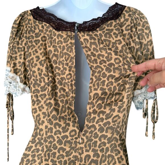 Free People Jos Animal Print Lace Satin Mini Slip Dress Women's Med V-Neck NEW - Picture 6 of 8